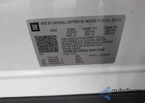 2020 Chevrolet Blazer Fwd 2Lt from USA, damaged, VIN 3GNKBCRS5LS637365